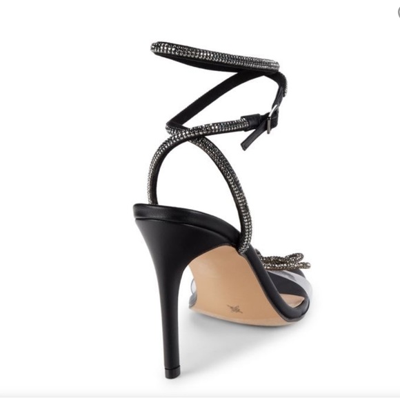 BCBGeneration Illara Clear Strap Rhinestone Bow Ankle Wrap Dress Sandals - Picture 3 of 12